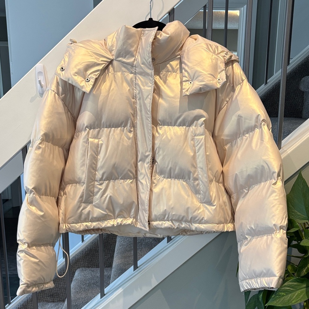 Iridescent Pink Cropped Puffer from SHEIN